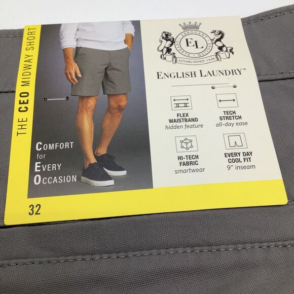 English Laundry Mens The CEO Midway Shorts Grey Size 32 NWT‎ - Picture 7 of 9